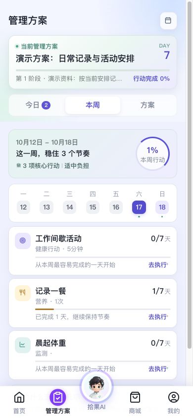图2 本周页汇总重点行动与执行天数。